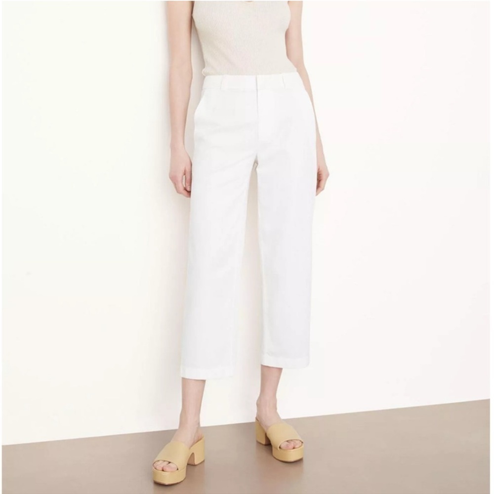 Vince Low Rise Washed Cotton Crop Pant White Plus Size 16